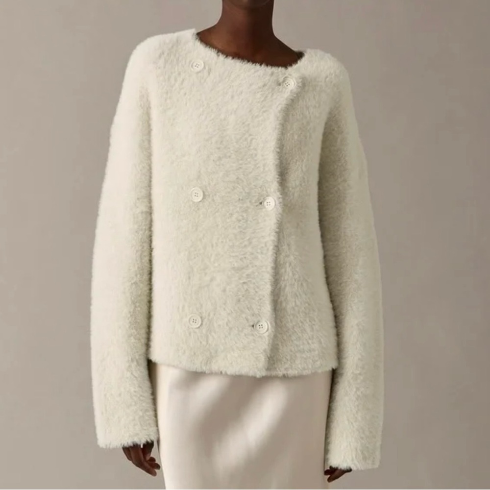 J. Crew Collection Jacket Ivory Oversized Double Face Brushed Wool Blend Sz S